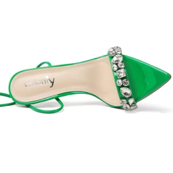 vivianly Rhinestone Lace Up Clear Heel Stilettos Size 9.5 NWT - Picture 5 of 9
